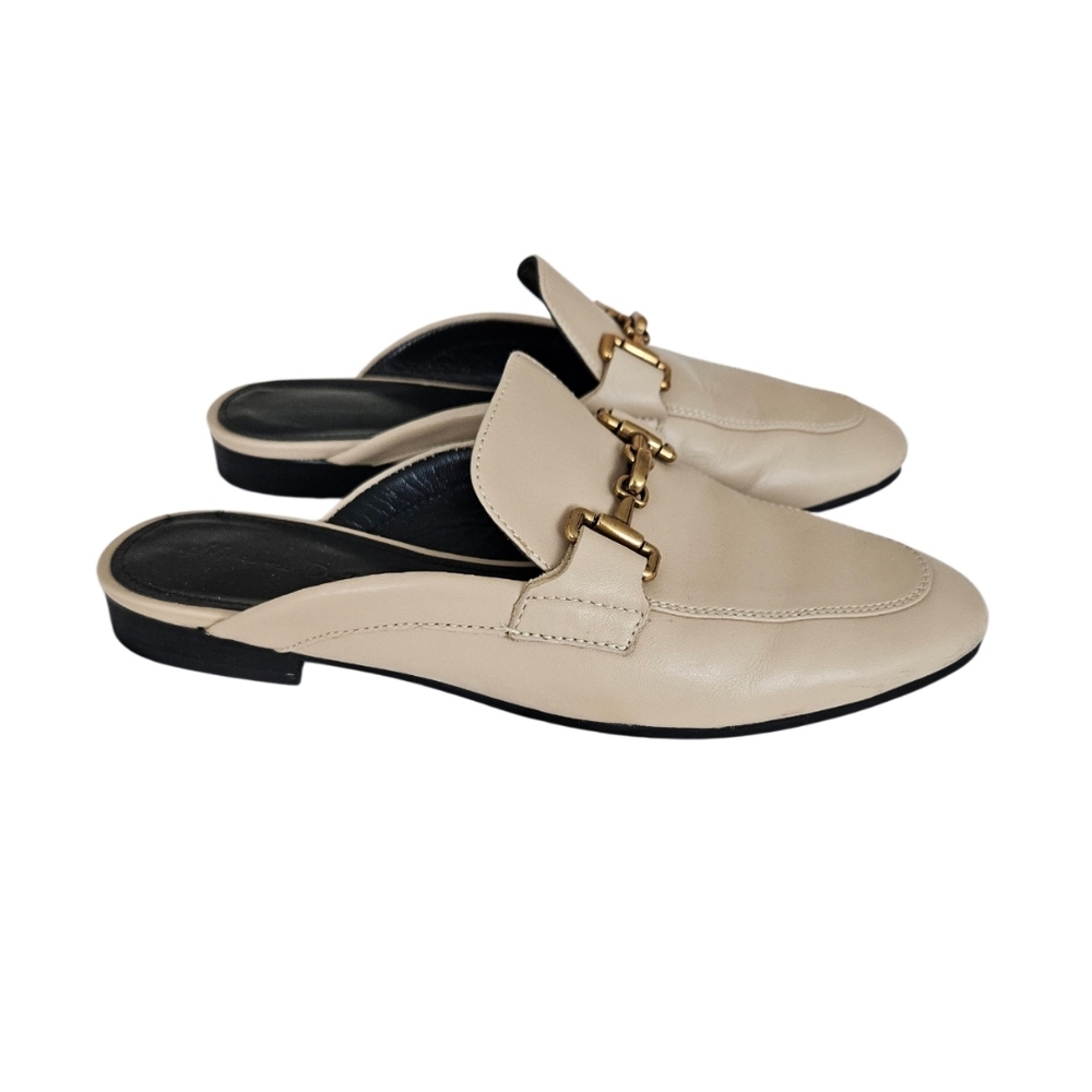 Massimo Dutti Beige Leather Horsebit Backless Loafers - Picture 4 of 10